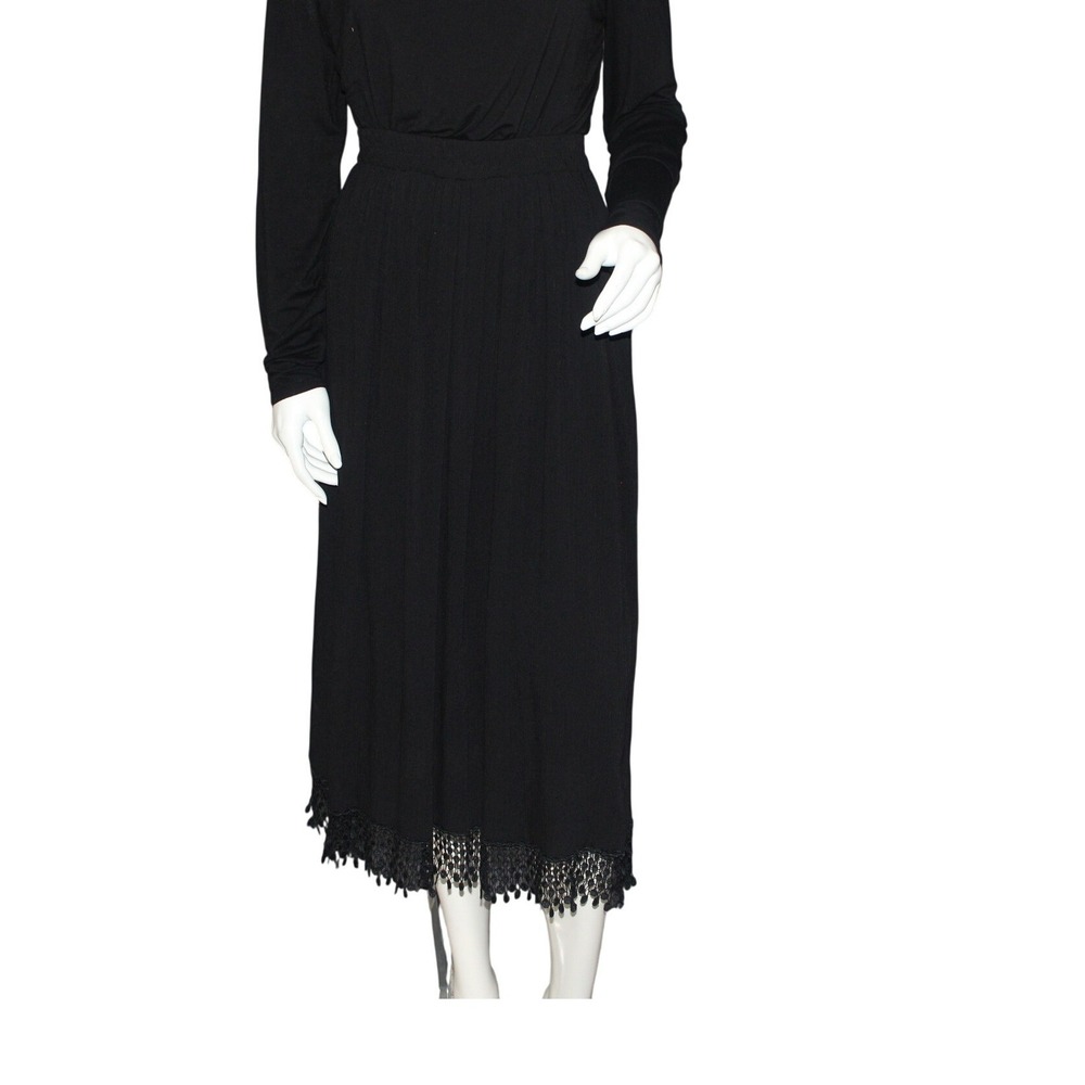 Vintage On the Rocks Black Midi Skirt Lace Hem‎ Womens Large 70s